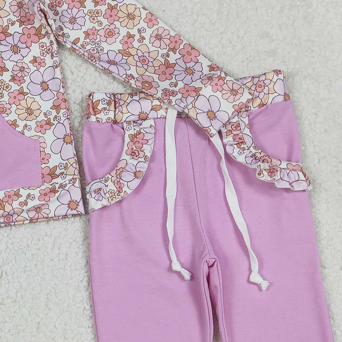 1.8 RTS NO MOQ （In stock）GLP3281 Baby Girls Colorful Flowers Zip Pocket Pullovers Jogger Pants Clothes Sets