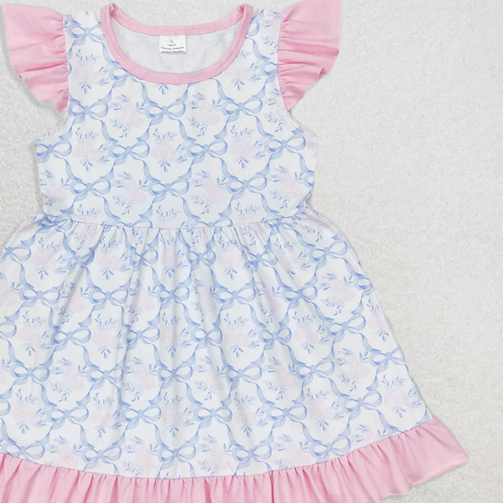 RTS NO MOQ （In stock） GSD1152 Baby Girls Summer Dress Flutter sleeves pink floral baby girls summer dress