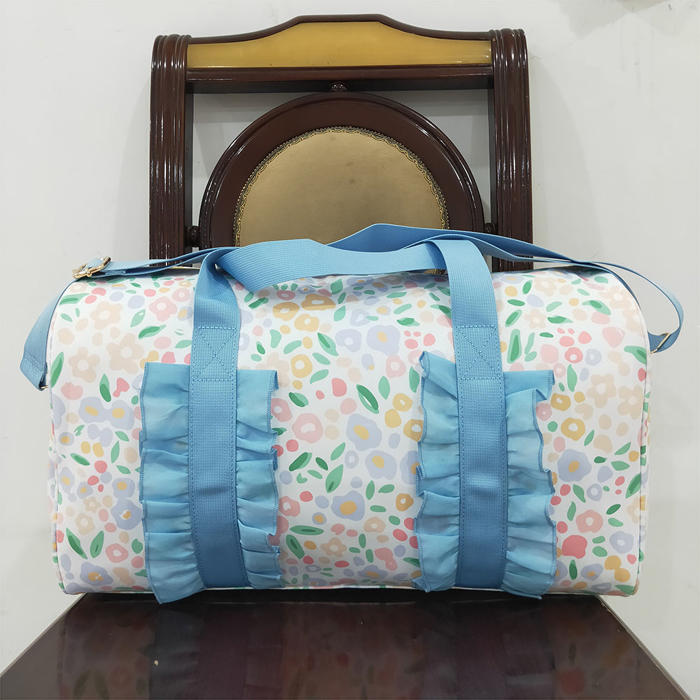 BA0292RTS NO MOQ Baby Bags Light Blue Floral Women Duffel Bag Ruffle Band Trendy Casual Large Capacity Shoulder Bag for Traveling
