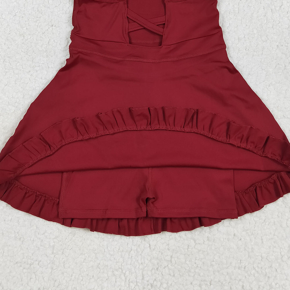 USA Shop (in stock)S0568 Baby Girls Summer Yoga Dress Baby Girls Dark Red Strap Shorts Yoga Knee Length Athletic Dresses