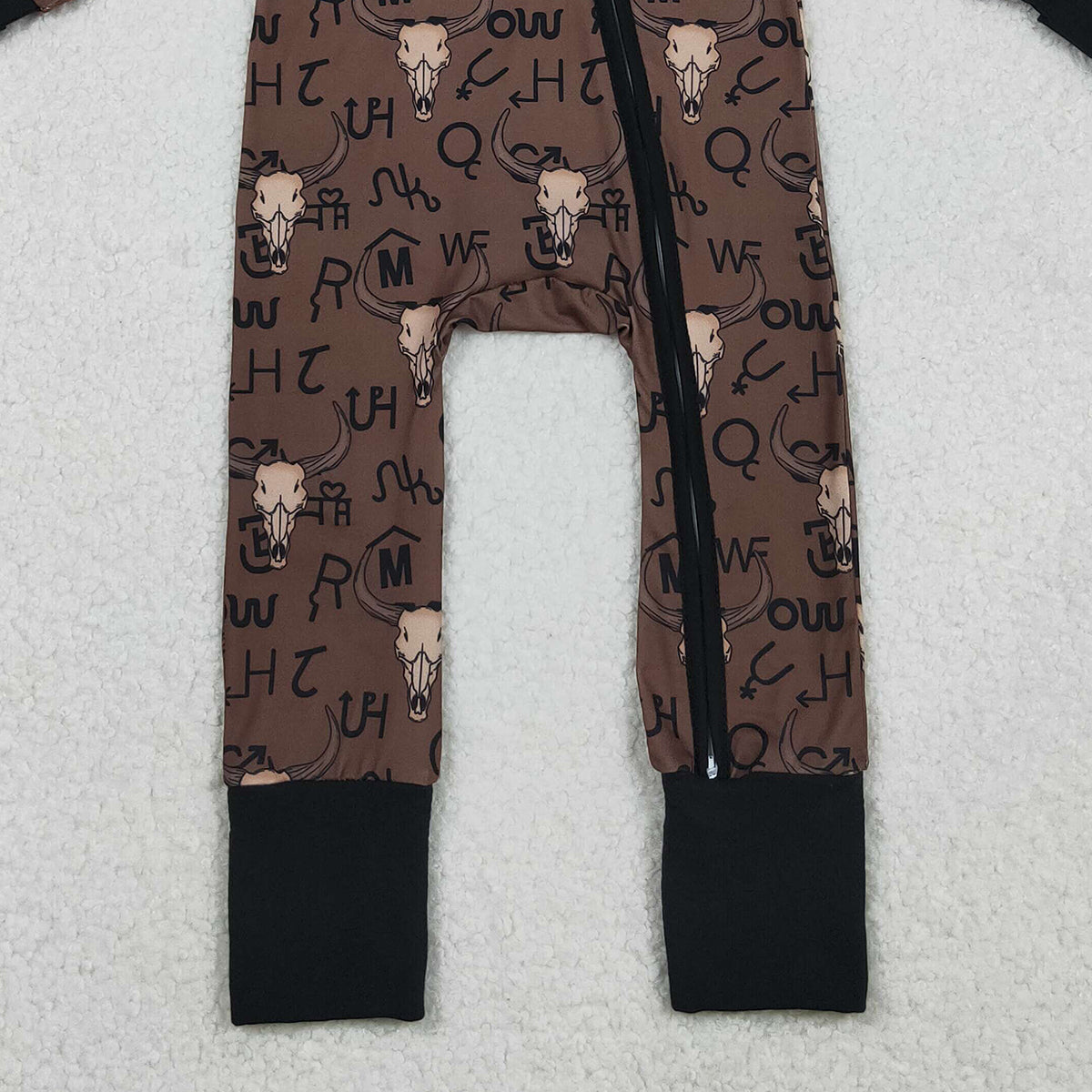 11.8 RTS NO MOQ （In stock）LR2591 Baby Boys Winter Rompers Baby Boys Brown Bull Skulls Western Two Way Zipper Convertible Rompers
