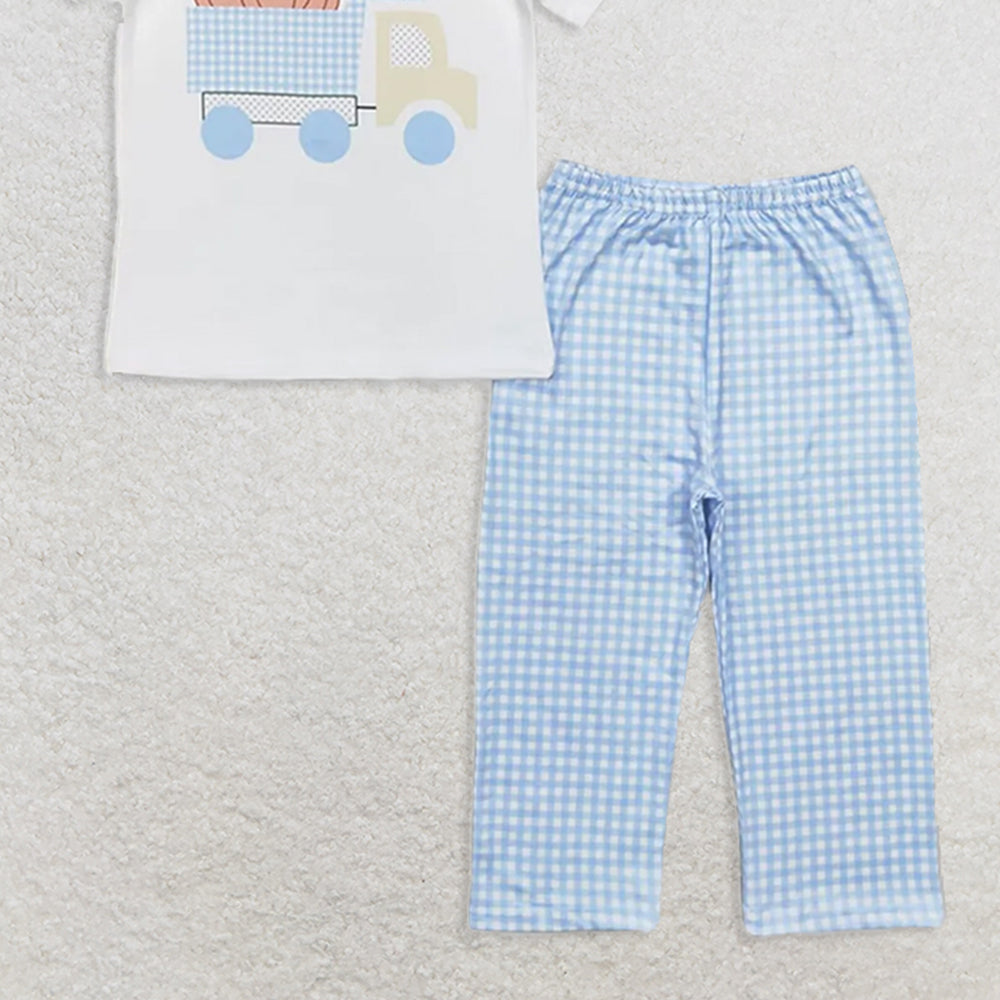 BSPO0398RTS NO MOQ Baby Boys Spring Outfits  Baby Boys Short Sleeve Pumpkin Tractor Top Pants Clothes Sets
