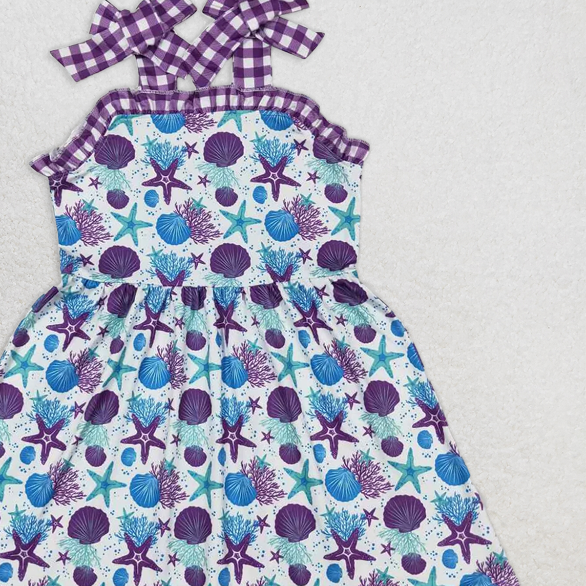 GSD0913 RTS NO MOQ Baby Girls Summer Dress Baby Girls Straps Purple Starfish Sister Sibling Designs Clothes Sets
