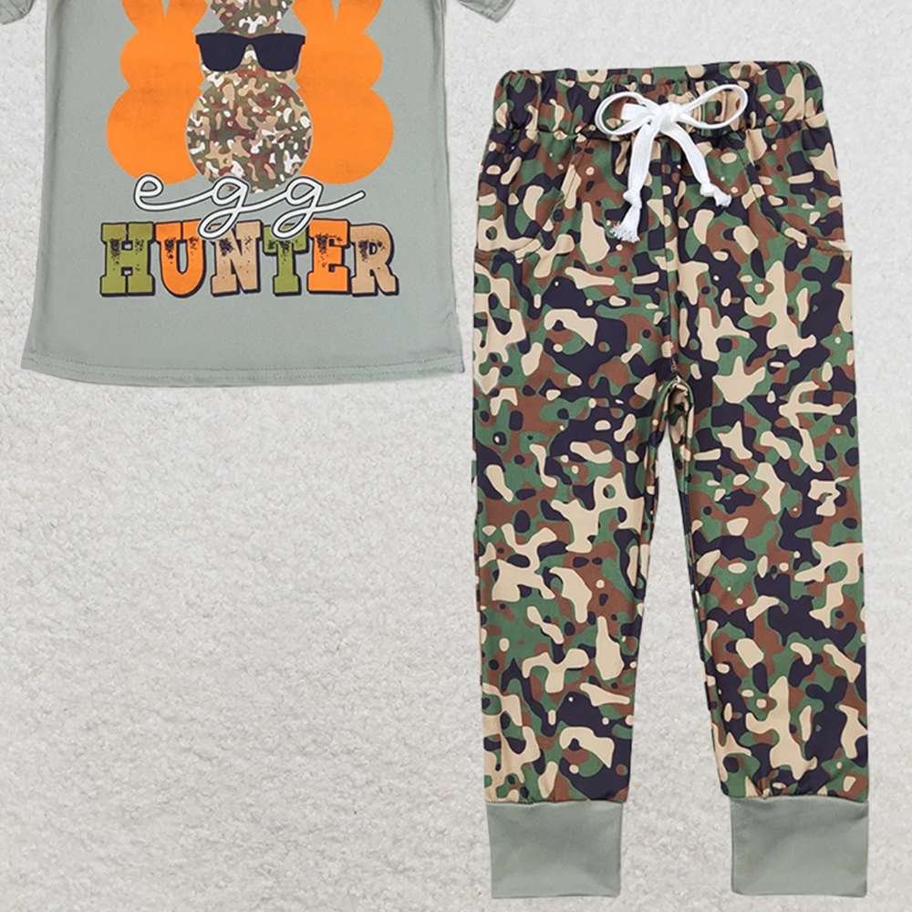 BSPO0220 RTS NO MOQ Baby Boys Spring Outfits Baby Boys Easter Rabbit Hunter Shirts Tops Camo Pants Clothes Sets
