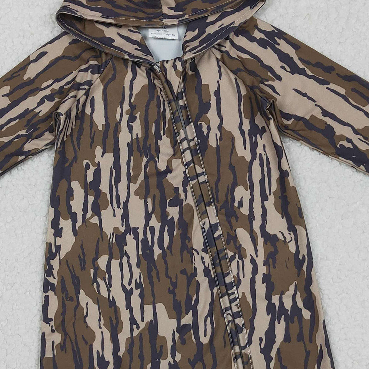 11.12 RTS NO MOQ （In stock）LR2814 Baby Boys Southern Olive Camo Hoodie Two Way Zip Convertible Rompers