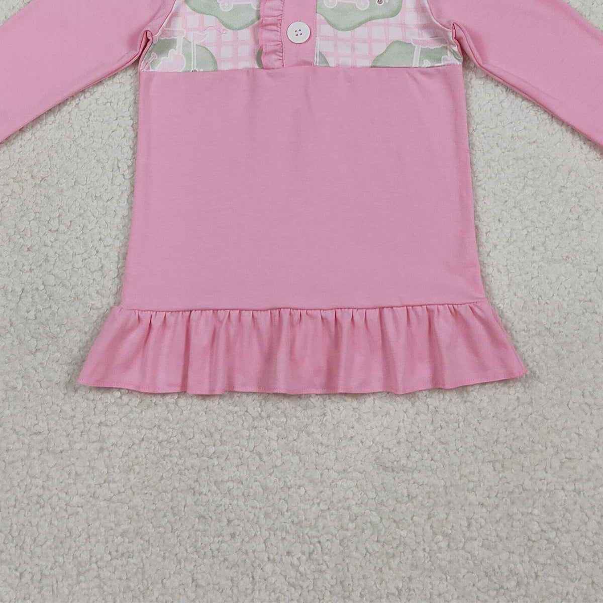 1.21 RTS NO MOQ （In stock）GT1402 Baby Girls Pink Checked Golf Flags Button Polo Shirts Top