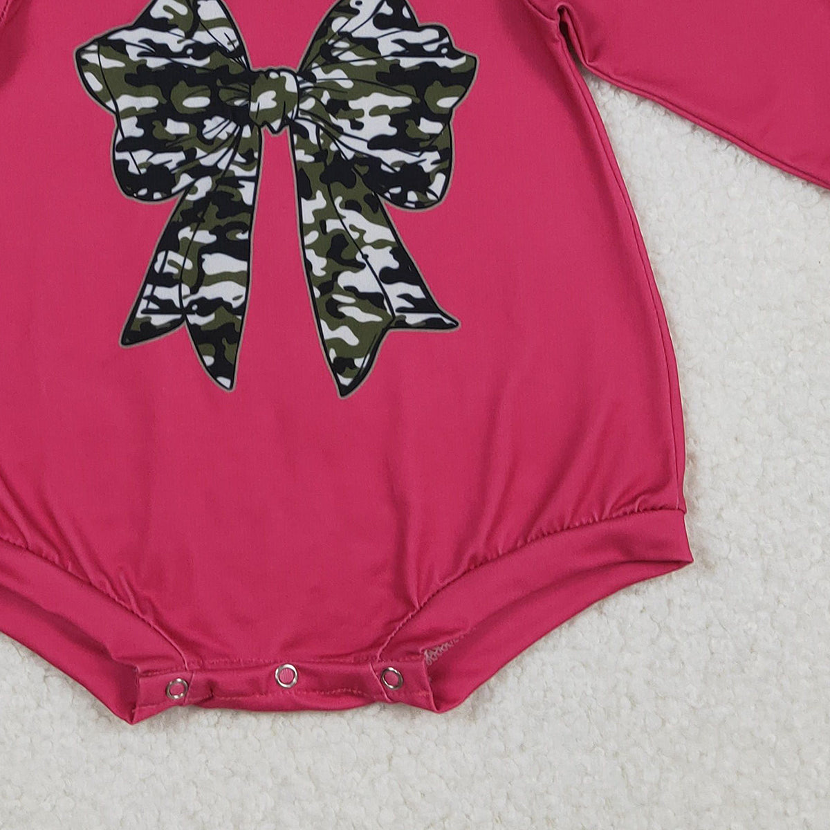 11.20 RTS NO MOQ （In stock）LR2776 Baby Girls Winter Rompers Baby Girls Hot Pink Long Sleeve Olive Camo Bows Southern Rompers