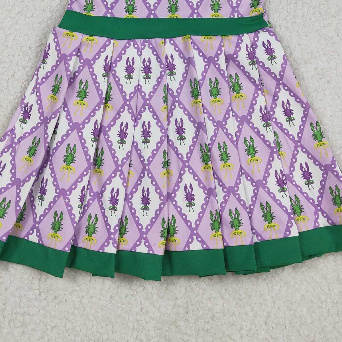 12.12 RTS NO MOQ （In stock）GSD2868 Baby Girls Mardigras Crayfishes Checked Back Zip Shorts Yoga Active Knee Length Dresses