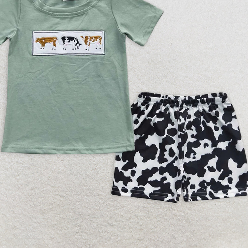 BSSO0264 RTS NO MOQ Baby Boys Summer Boys Outfits Baby Boys Cow Western Summer Shorts Sets