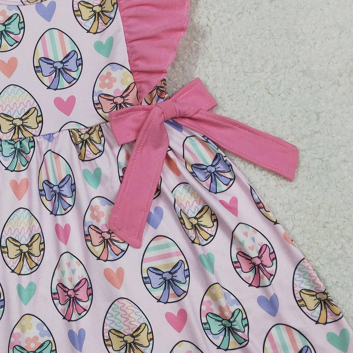 2.9 RTS NO MOQ （In stock）GSD3537 Kids Clothing for Girls Baby Girls Easter Flutter Sleeves Colorful Heart Eggs Knee Length Dresses