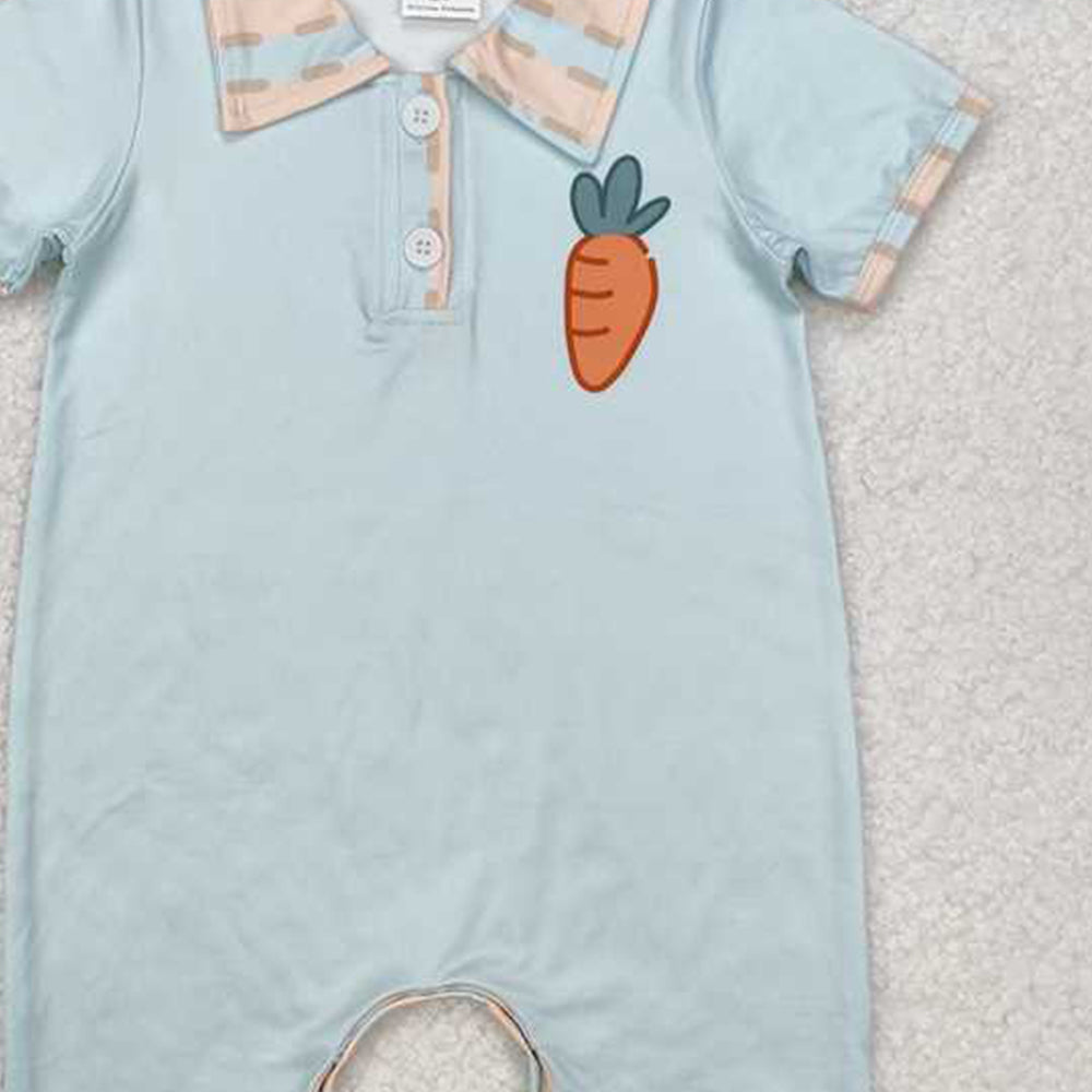 SR2226  RTS NO MOQShort sleeves carrot baby boys Easter polo romper