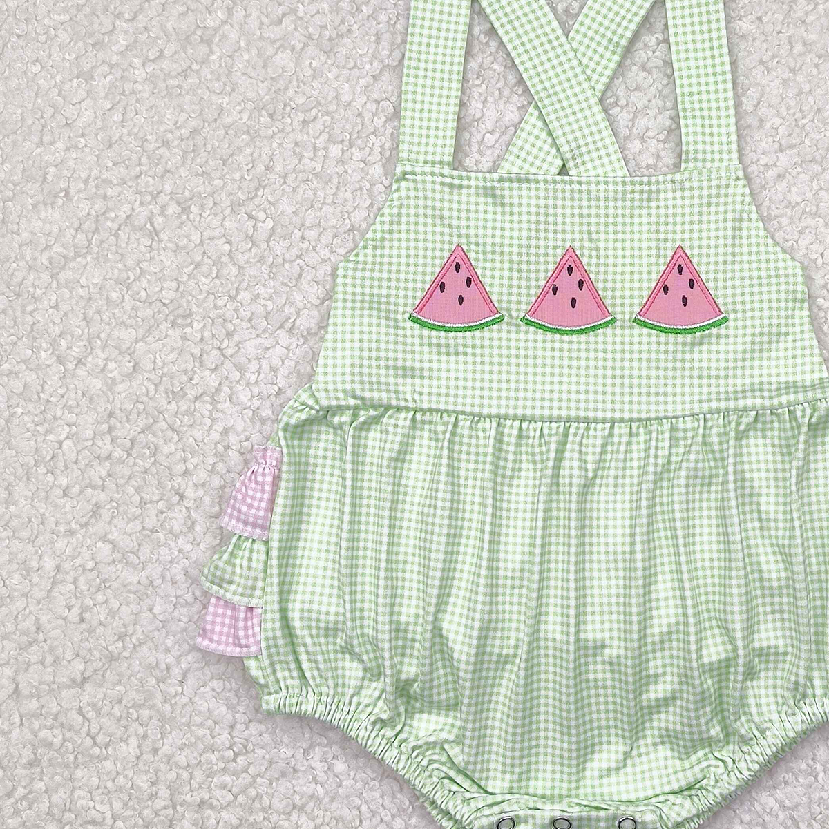 4.24 SR2764 RTS NO MOQ Baby Girls Summer Rompers  Flutter sleeves watermelon baby girls summer romper