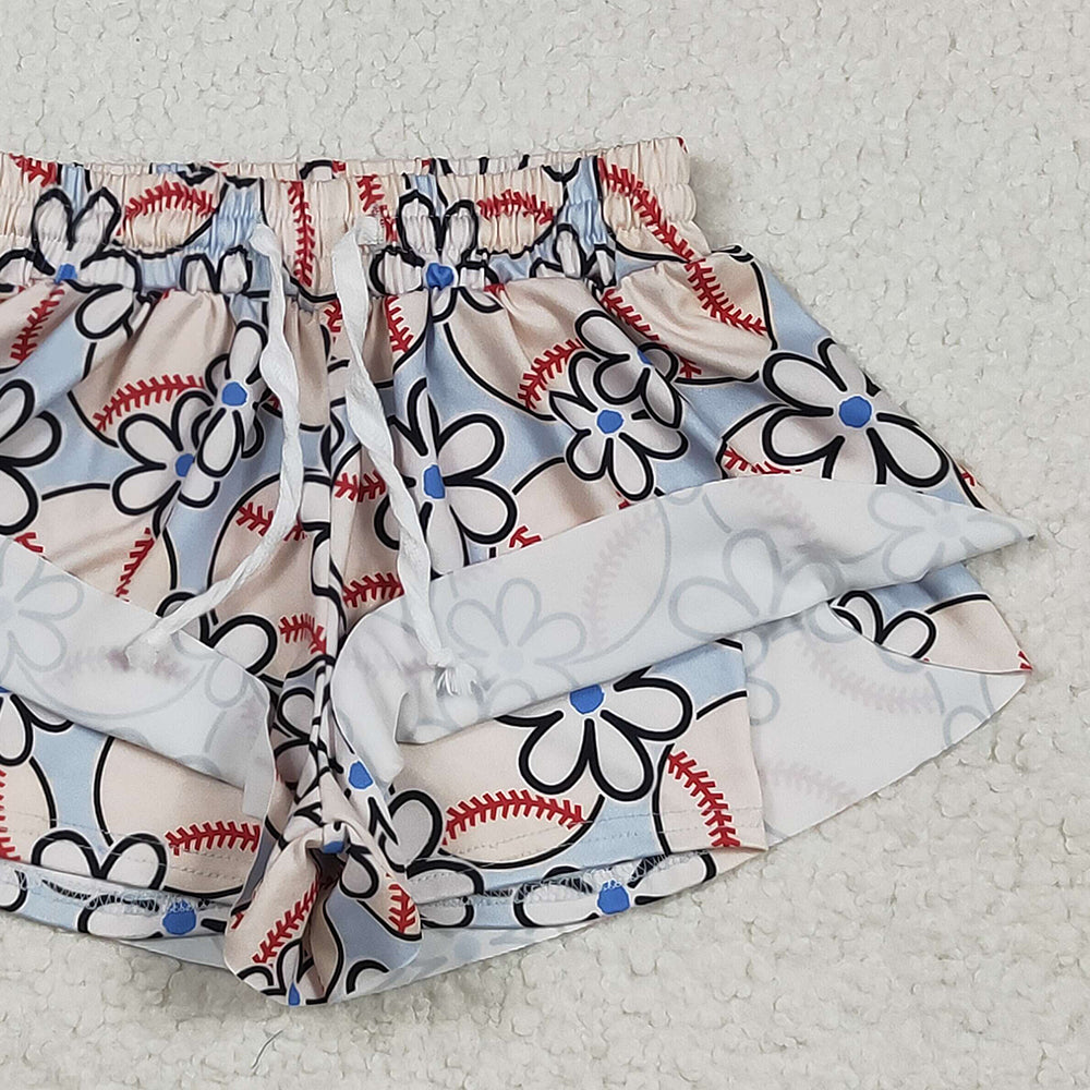 7.16  SS0581 RTS NO MOQ Baby Girls Summer Shorts Baby Girls Football Flowers Summer Shorts Bottoms