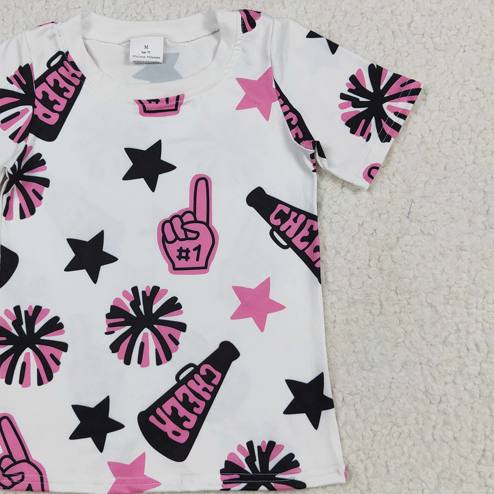 USA Shop (in stock) GT0994RTS NO MOQ  Baby Girls Summer Tops  toddler girl clothes cheer short Sleeve Top