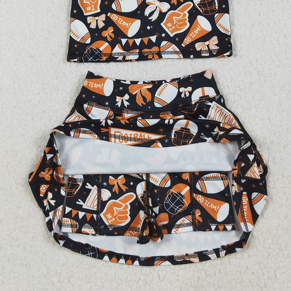 USA Shop (in stock) GSD2687 Baby Girls Yoga Outfits Baby Girls Team Orange Football Bows Vest Top Short Skirts Yoga Sets