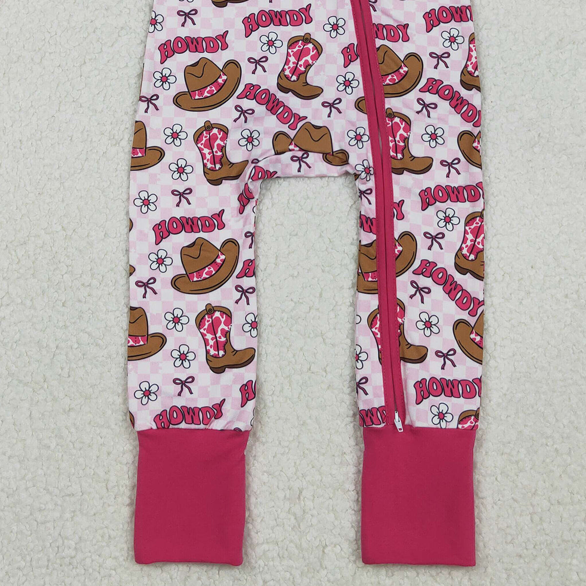 11.4 RTS NO MOQ （In stock）LR2516 Baby Girls Winter Rompers Baby Girls Western Howdy Boots Two Way Zip Convertible Rompers