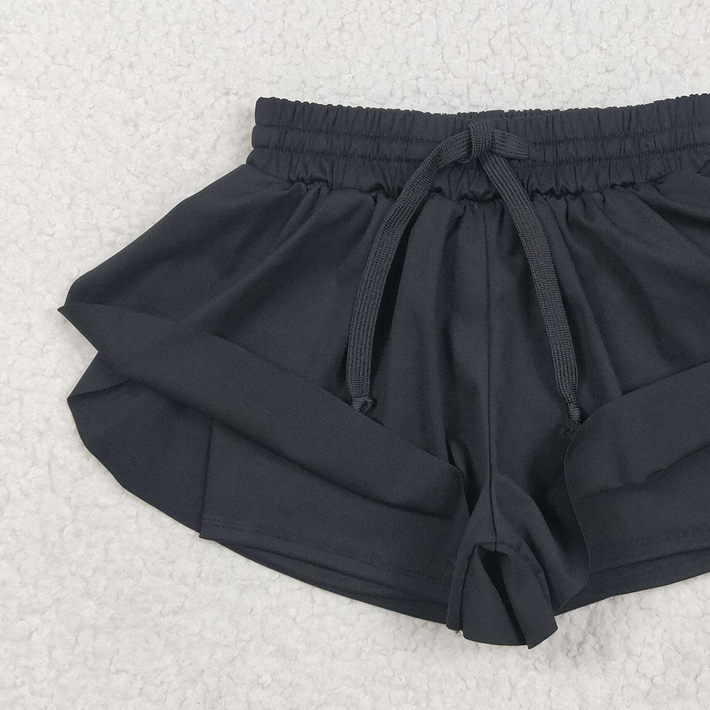 USA Shop (in stock)  SS0551RTS NO MOQ Baby Girls Summer Yoga Shorts Baby Girls Black Yoga Skort Shorts Bottoms