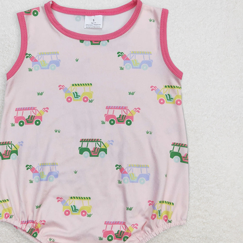 SR0981  RTS NO MOQ  Baby Girls Summer RompersBaby Infant Girls Golf Pink Sleeveless Summer Rompers