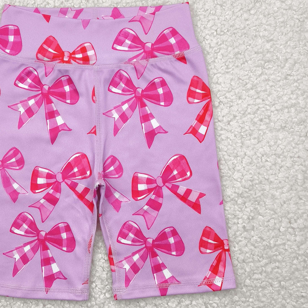 4.15 SS0540 RTS NO MOQ Baby Girls Yoga Shorts High waist pink plaid bow girls summer shorts