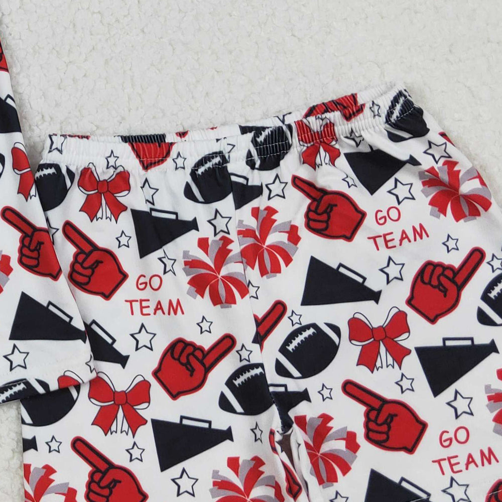 RTS NO MOQ （In stock）GSSO2674  Baby Girls Winter Outfits Team Black Stars Football Button Top Shorts Pajamas Sets