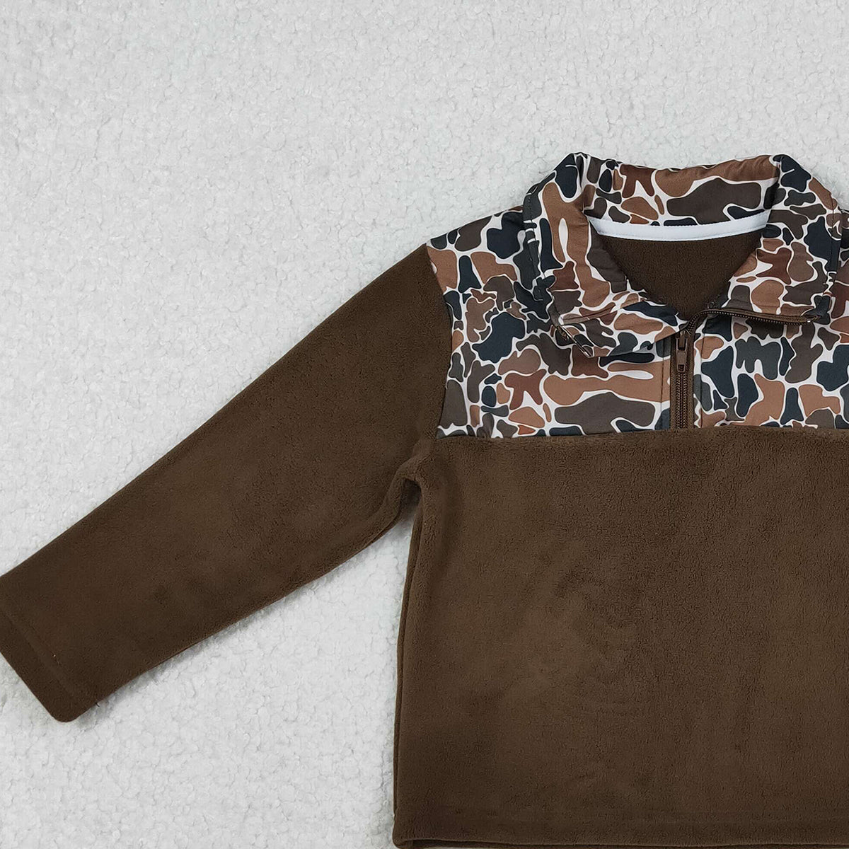 10.16 RTS NO MOQ （In stock）BT1309 Baby Boys Dark Brown Camo Southern Zipper Pullovers Top