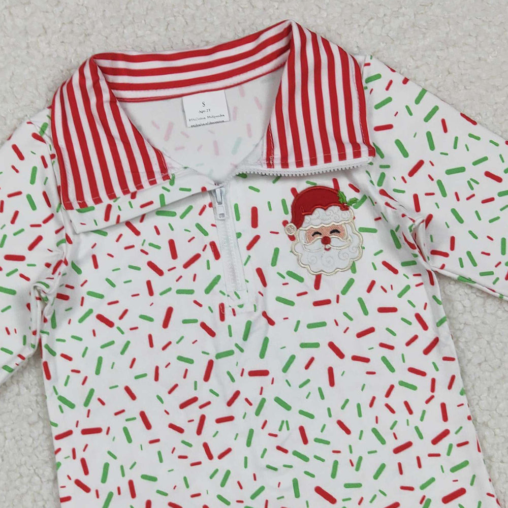 RTS NO MOQ （In stock）BT1294 Baby Boys Long Sleeve Tops Embroidery Santa  Red Green Spinkles Zipper Pullovers Top