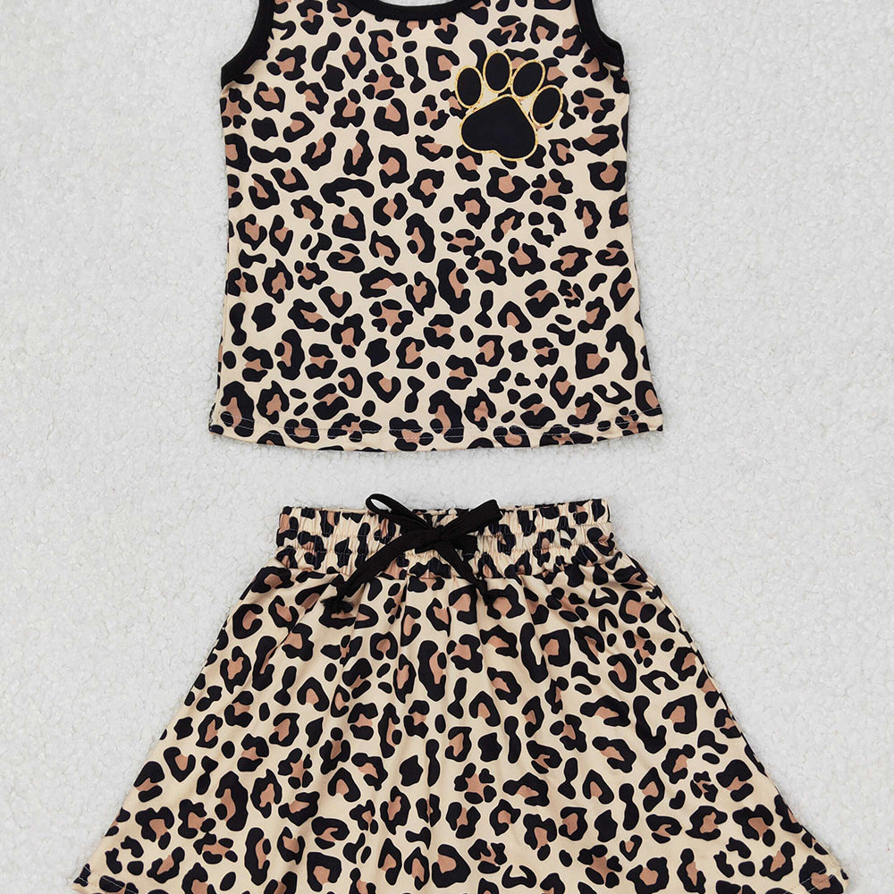4.22 GSD2077  RTS NO MOQSleeveless leopard top skirt toddler girls clothes
