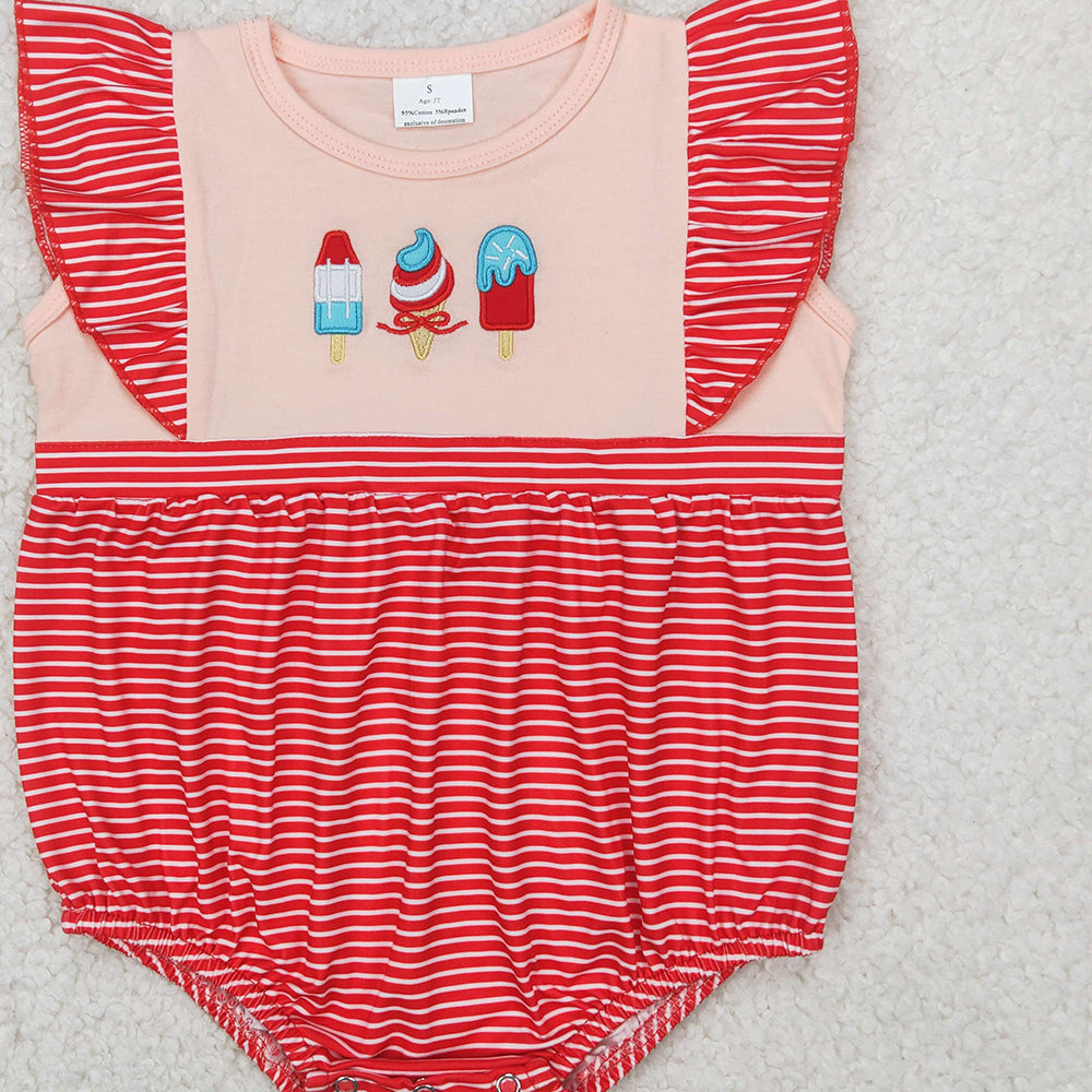 SR2635RTS NO MOQ Baby Girls Summer Romper Red Stripe Popsicle Design Cute Infant Outfit for Warm Weather