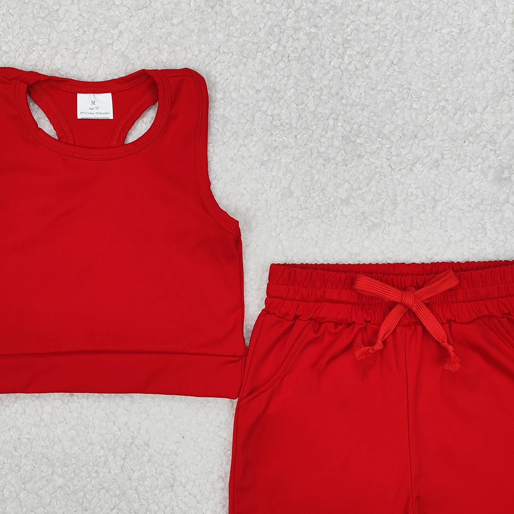 GSSO2131New Rts No Moq 8-9 Days By Air Arrived it Sleeveless red top pockets shorts girls active wear clothes