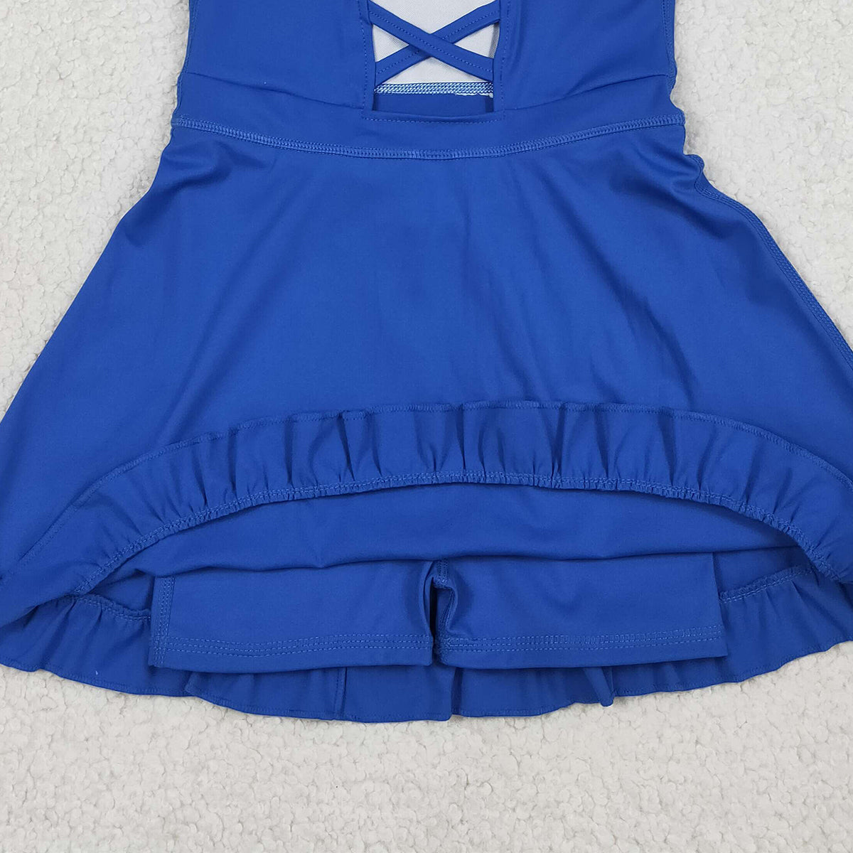 3.21 RTS NO MOQ （In stock）S0551 Kids Fashion Clothes Baby Girls Strap Blue Knit Knee Length Active Wear Athletic Dresses