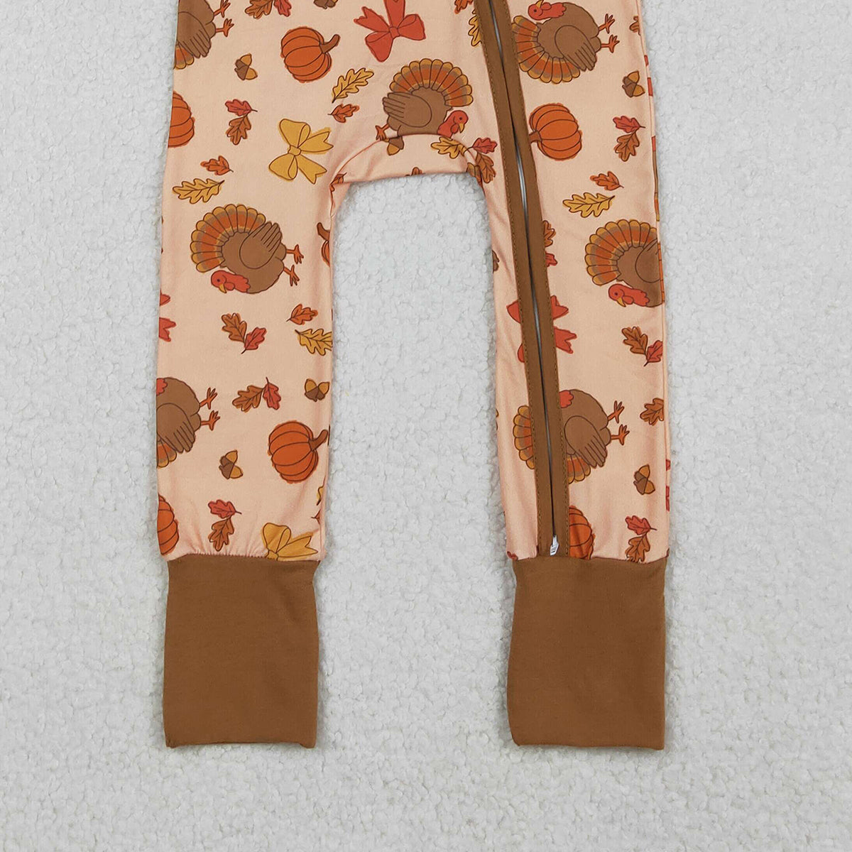 10.27 RTS NO MOQ （In stock）LR2689 Baby Boys Winter Rompers Baby Boys Bows Turkey Pumpkins Thanksgiving Two Way Zip Convertible Rompers