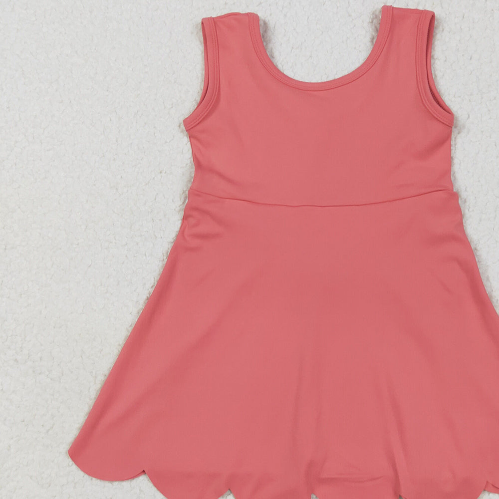 8.12  GSD2350 RTS NO MOQ Baby Girls Summer Yoga Dress Baby Girls Peach Sleeveless Yoga Active Knee Length Dresses