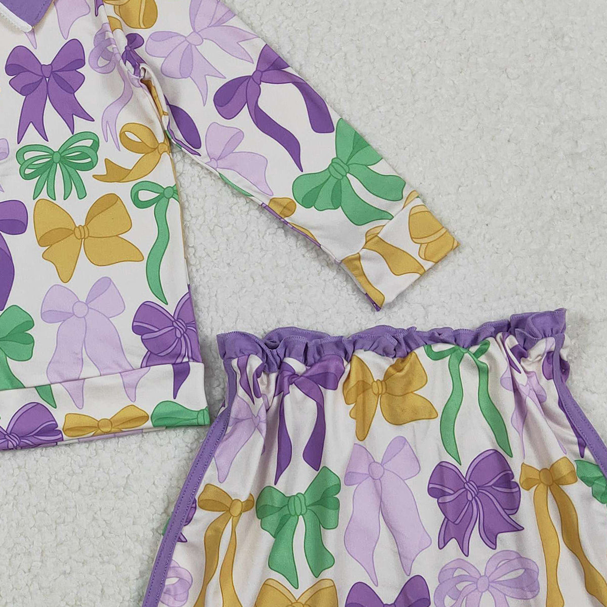 11.12 RTS NO MOQ （In stock）GLD1333 Baby Girls Mardigras Bows Zipper Pullover Skirt Shorts Clothes Sets