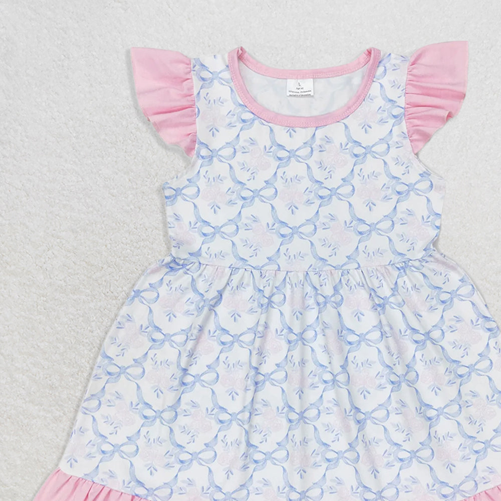 RTS NO MOQ （In stock） GSD1152 Baby Girls Summer Dress Flutter sleeves pink floral baby girls summer dress