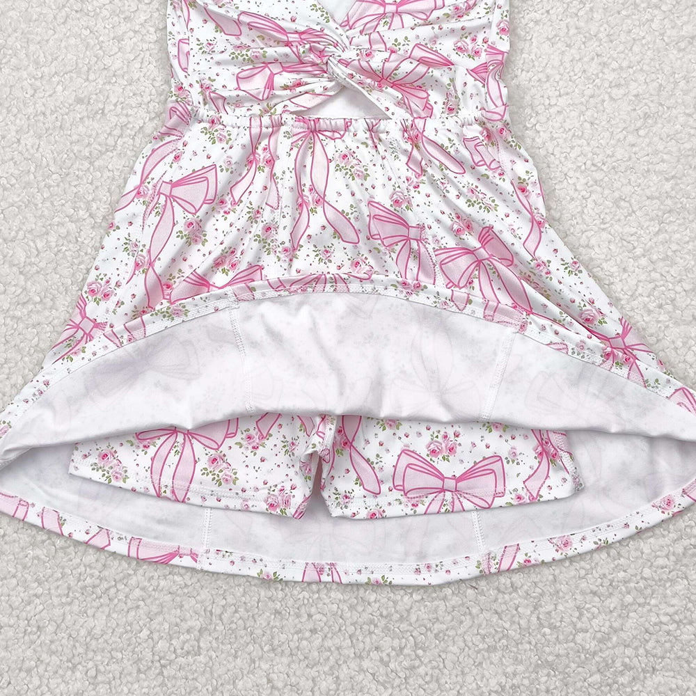 GSD2199RTS NO MOQ Baby Girls Summer Yoga Dress Kids Girls Sleeveless Pink Floral Bow Athletic Dresses - Soft Comfortable Lightweight Clothing for Active Girls
