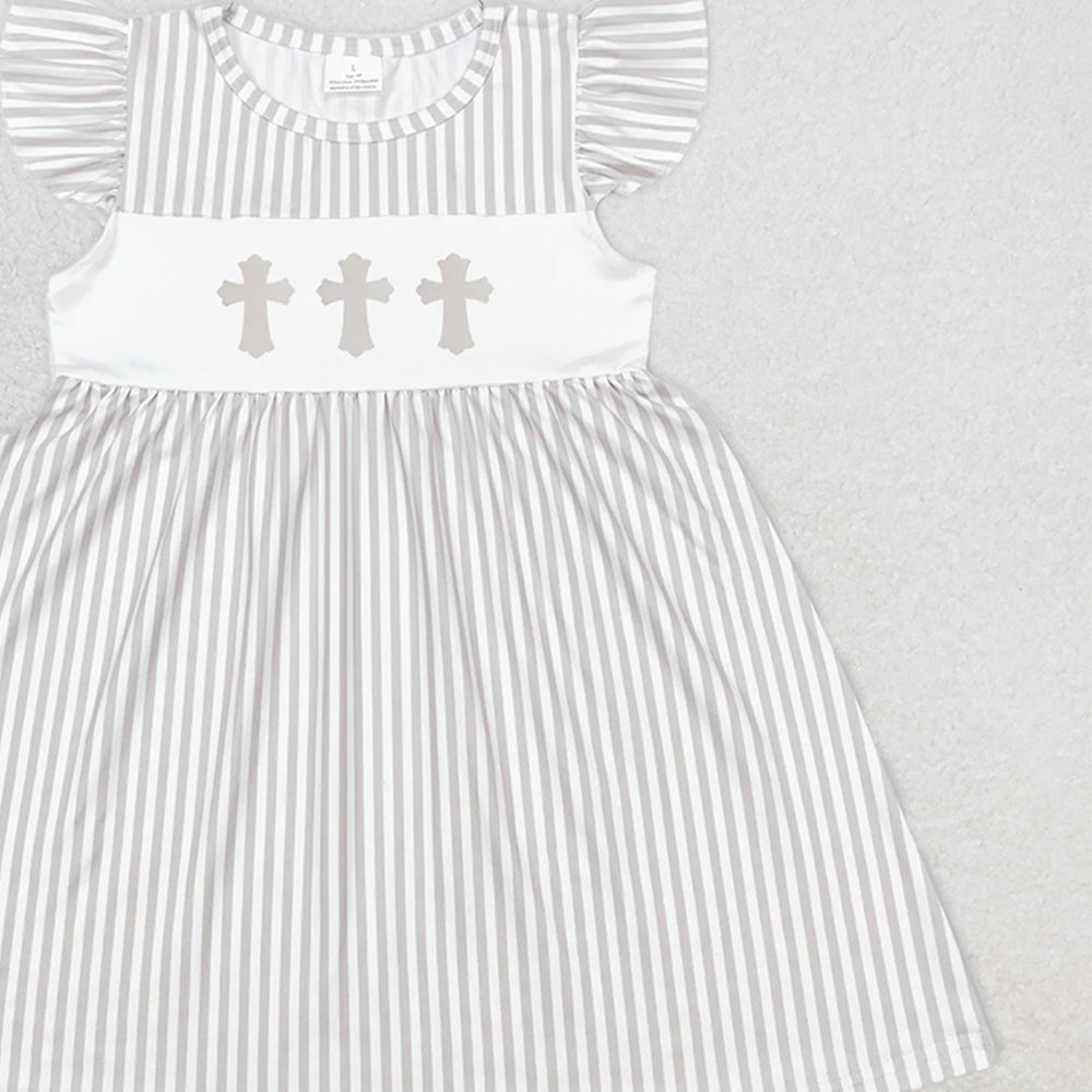 GSD0568  Cross brown and white striped flying sleeve dress
