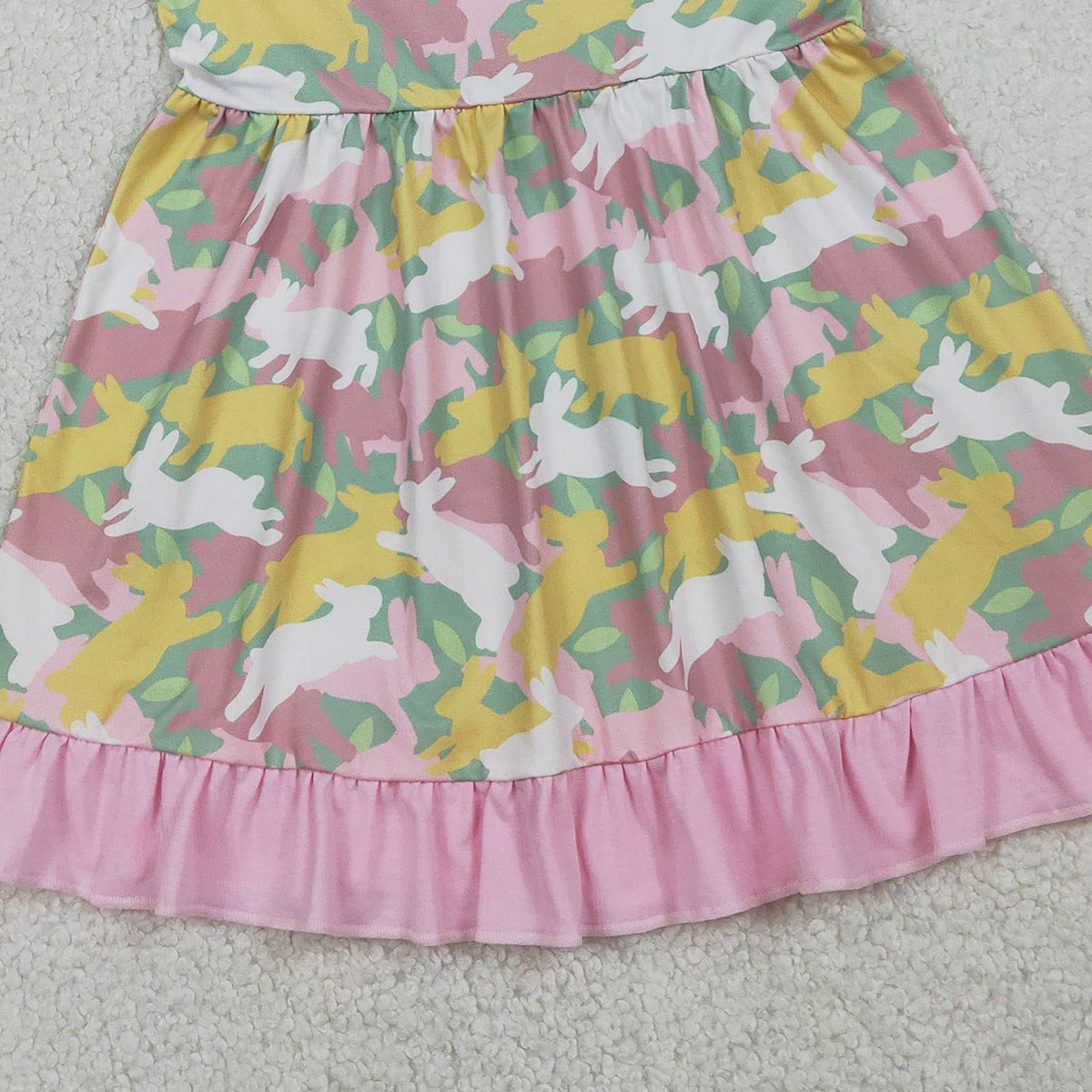 1.14 RTS NO MOQ （In stock）GSD3286 Baby Girls Short Sleeve Rabbits Camo Easter Ruffle Knee Length Dresses