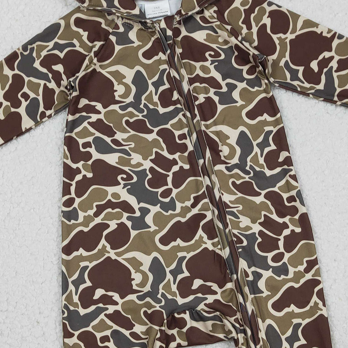1.7 RTS NO MOQ （In stock）LR2826 Baby Boys Winter Rompers Baby Boys Southern Dark Brown Camo Hoodie Two Way Zip Convertible Rompers