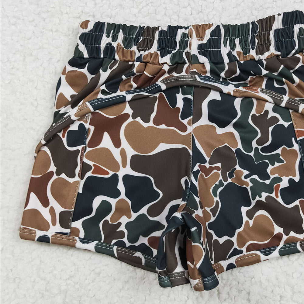 5.01 SS0465 RTS NO MOQ Baby Girls Summer Shorts Dark brown camo kids girls summer shorts