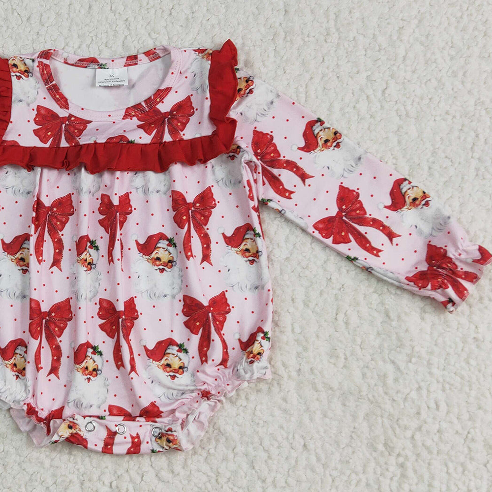 8.14 LR2210 RTS NO MOQ Baby Girls Winter Rompers Baby Girls Christmas Red Santa Bows Ruffle Rompers