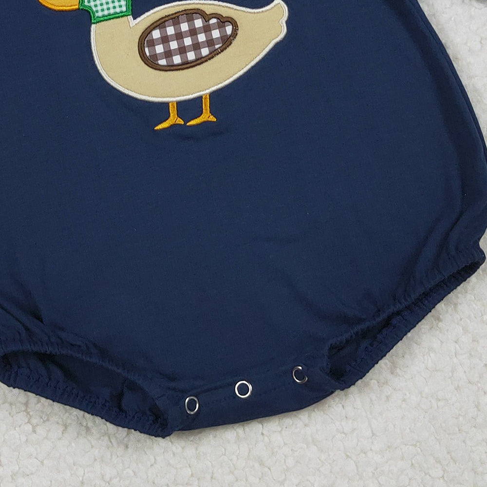 RTS NO MOQ （In stock）LR2436 Baby Boys Winter Rompers Navy Long Sleeves Duck Hunting Romper for Baby Boy