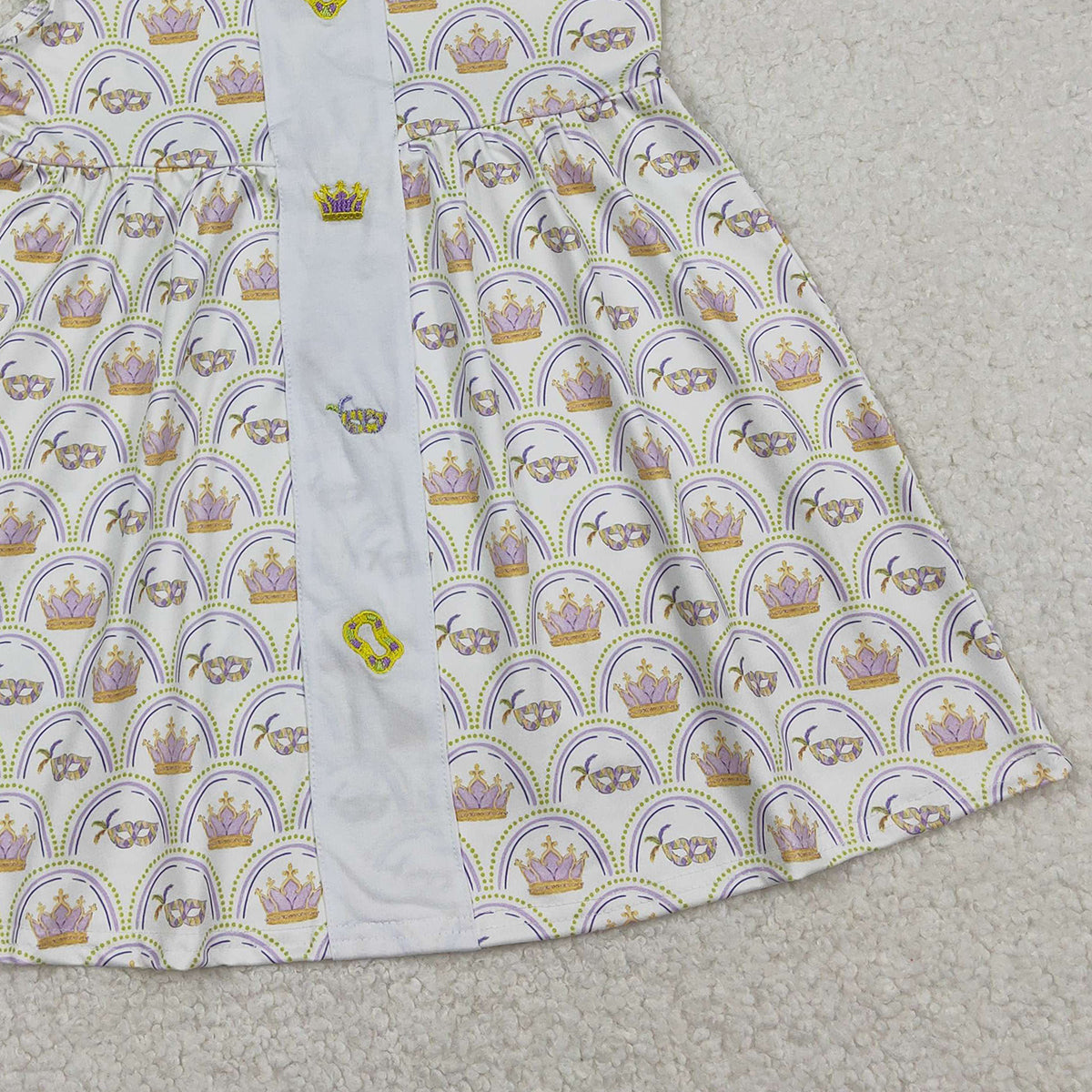 1.6 RTS NO MOQ （In stock）GSD2891 Embroidery Crowns Masks Baby Girls Mardigras Collar Checked Knee Length Dresses