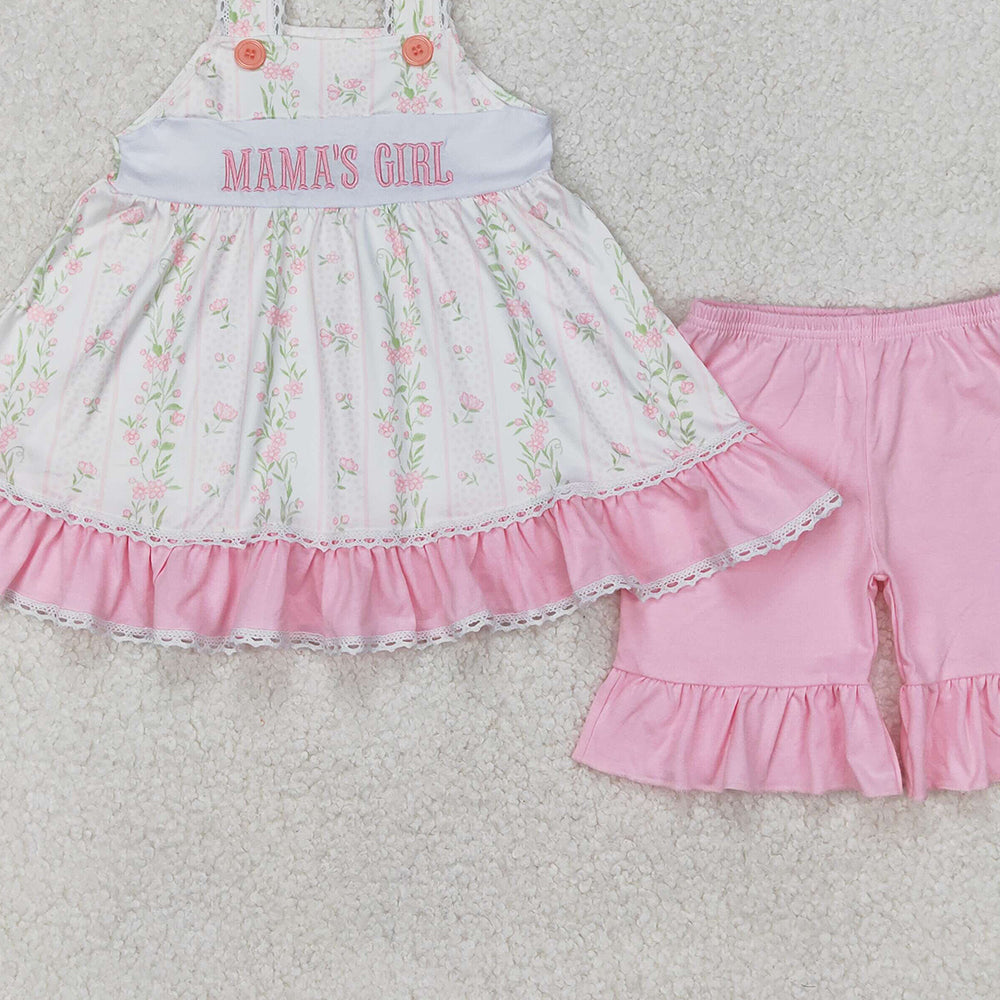5.16 GSSO2153 RTS NO MOQ Straps mama's girl floral tunic shorts kids outfits