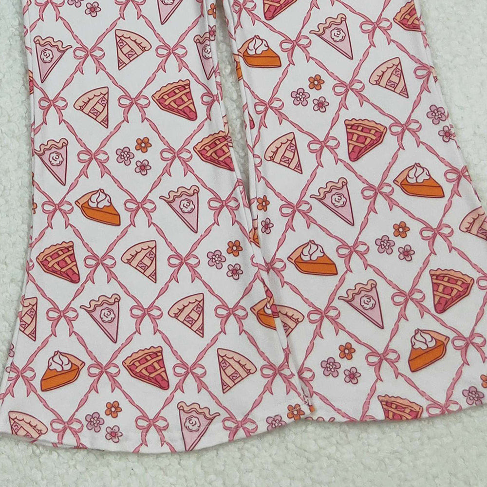 RTS NO MOQ （In stock）GLP2738 Baby Girls Winter Outfits Bows Flowers Pie Checked Button Top Pant Thanksgiving Pajamas Set