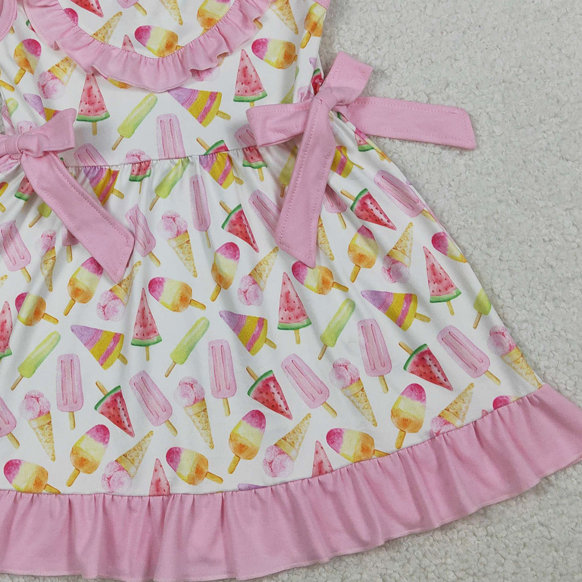1.15 RTS NO MOQ （In stock）GSD3470 Baby Girls Colorful Popsicle Ice Creams Ruffle Knee length Dresses