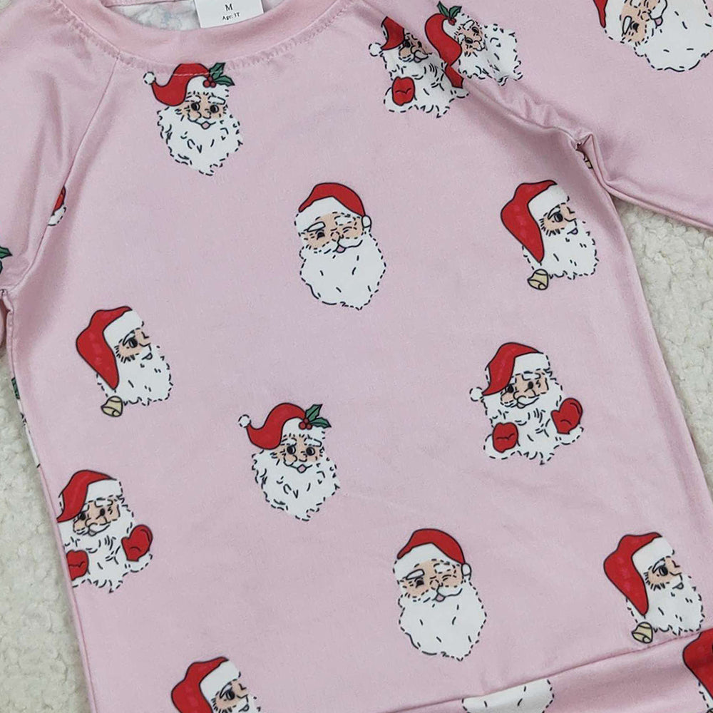8.23 RTS NO MOQ （In stock）GT1111 Baby Girls Long Sleeve Tops Baby Girls Pink Santa Snowflake Christmas Tee Shirts Top