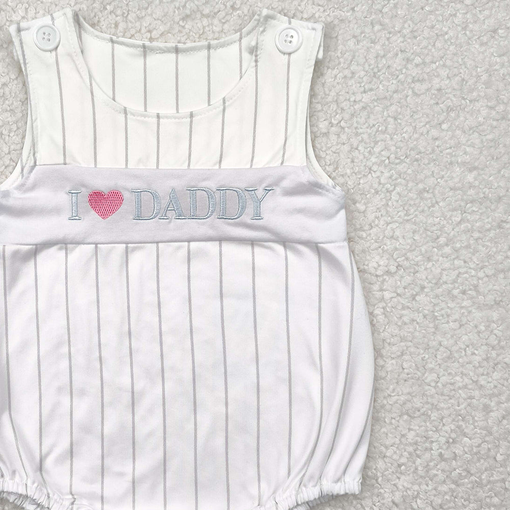 7.18  SR2947 RTS NO MOQ Baby Boys Summer Rompers Embroidery Baby Infant Boys Sleeveless I LOVE DADDY Stripe Rompers