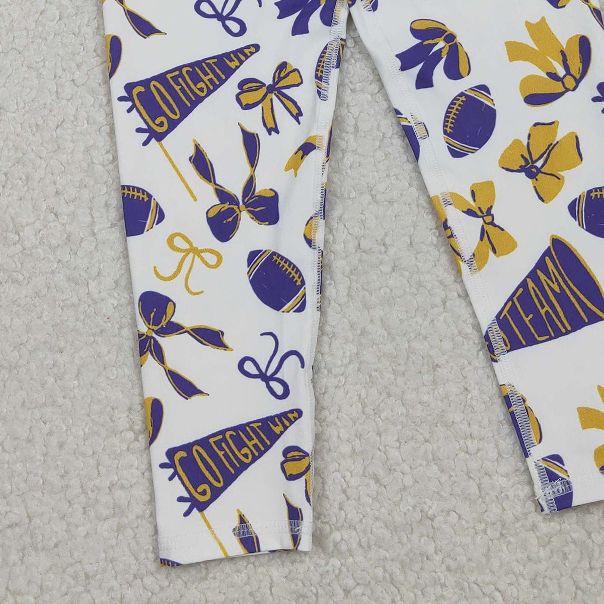 11.5 RTS NO MOQ （In stock）P0848 Baby Girls Purple Yellow Go Team Footballs Bows Yoga Legging Pants