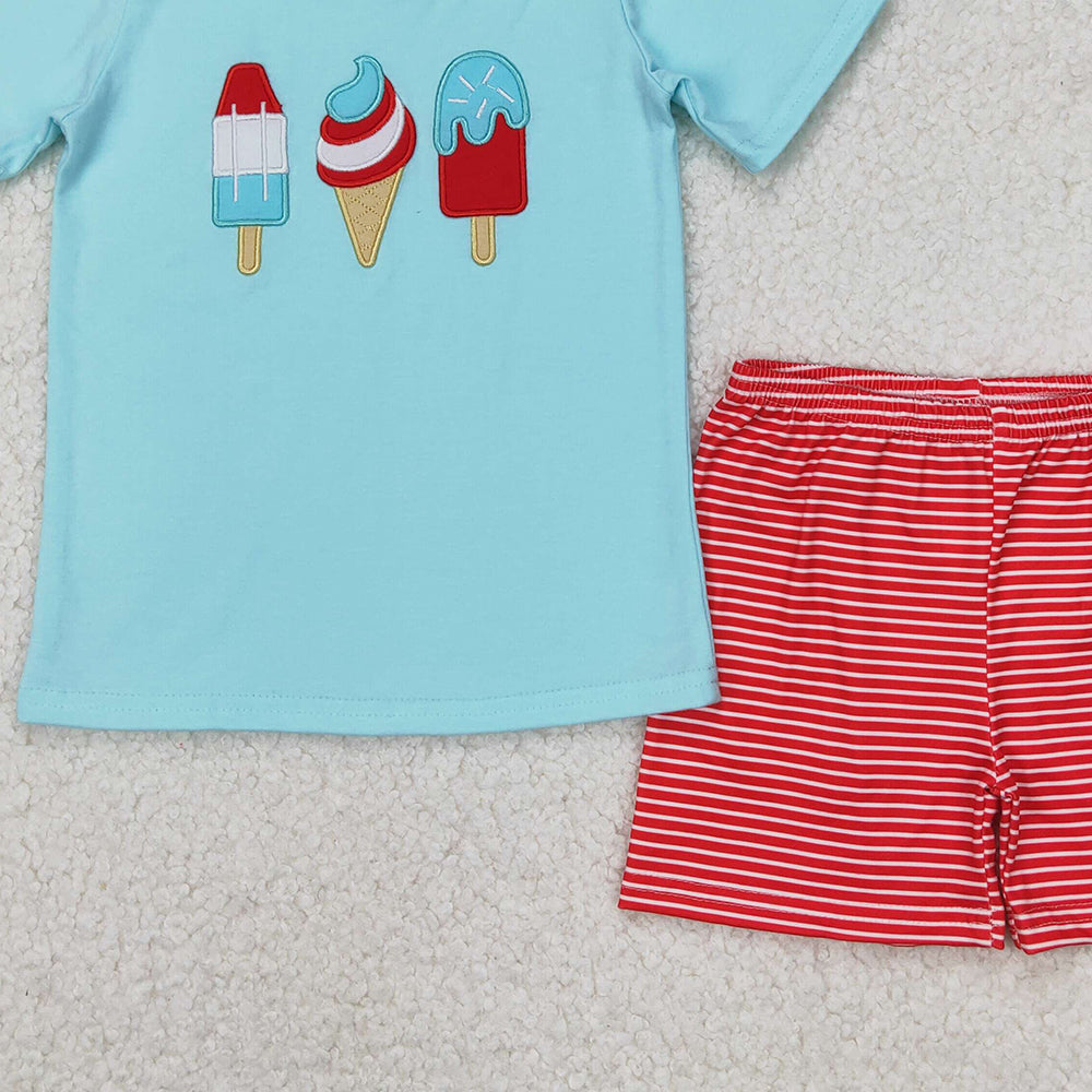 5.16 BSSO1269 RTS NO MOQ Short sleeves popsicle top stripe shorts boys 4th of july set