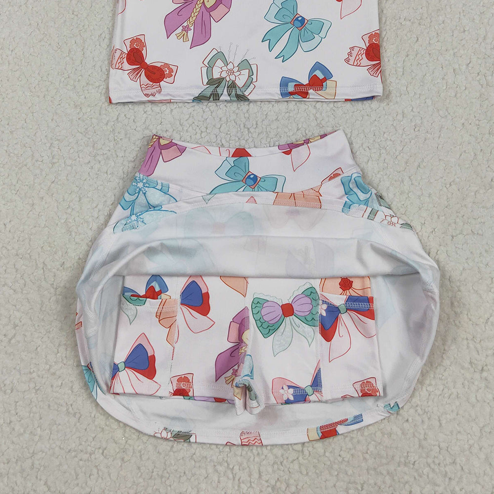 8.25 GSD2046 RTS NO MOQ Baby Girls Summer Yoga Outfits baby girl clothes yoga bow sleeveless skirts dress